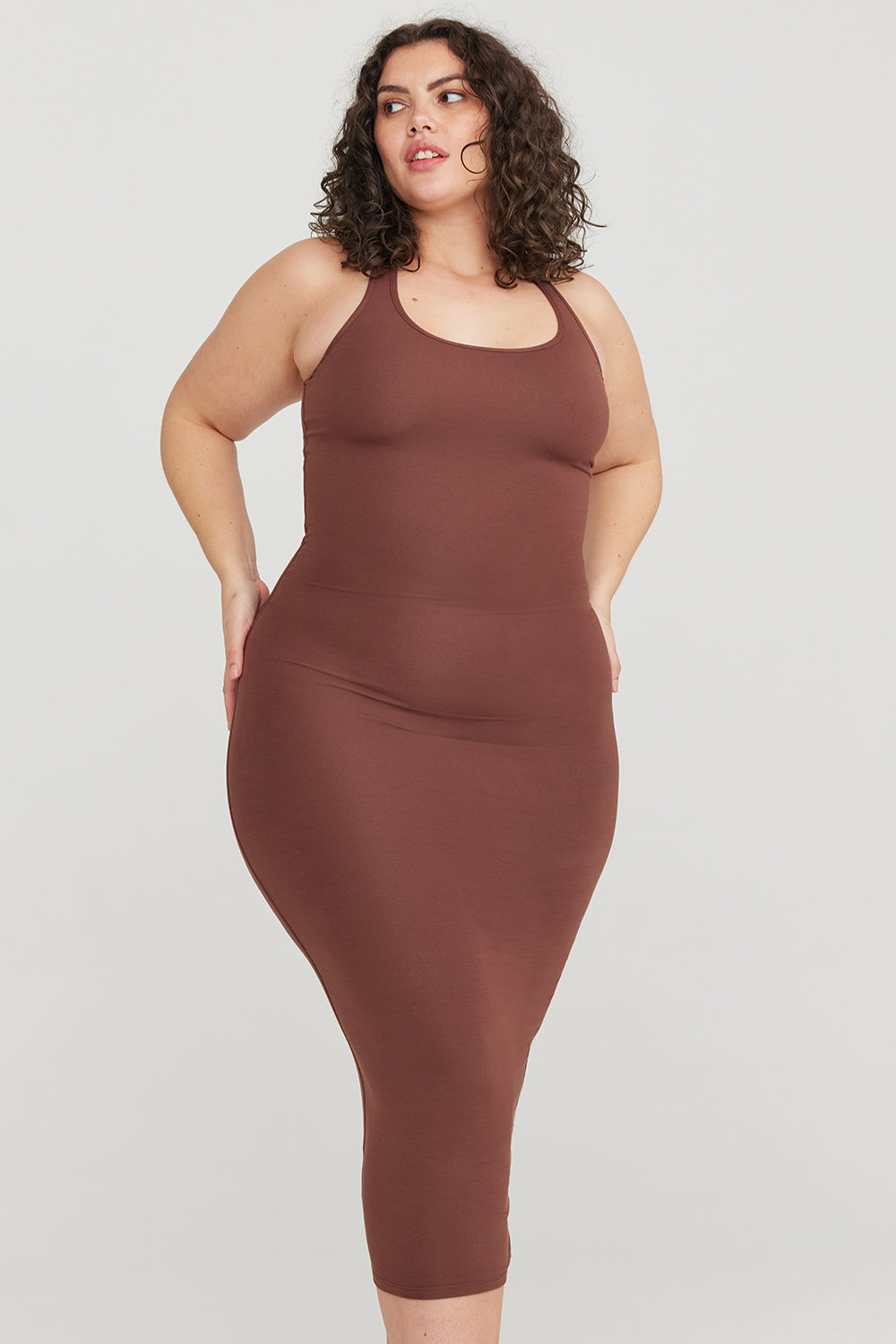 365 RACERBACK BODYCON MIDI DRESS - CHOCOLATE