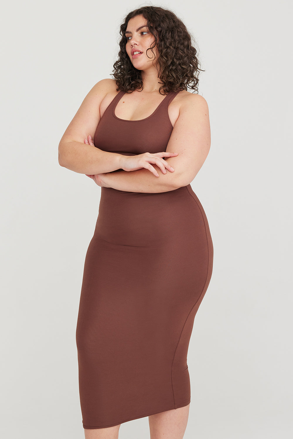 365 RACERBACK BODYCON MIDI DRESS - CHOCOLATE