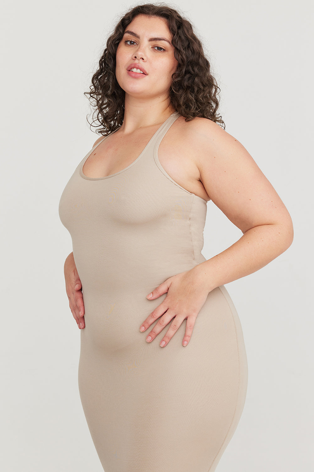 365 RACERBACK BODYCON MIDI DRESS - SAND