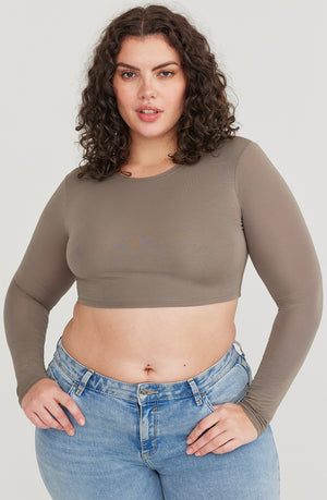 365 LONG SLEEVE CROP TOP - VINTAGE KHAKI