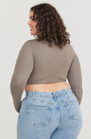 365 LONG SLEEVE CROP TOP - VINTAGE KHAKI