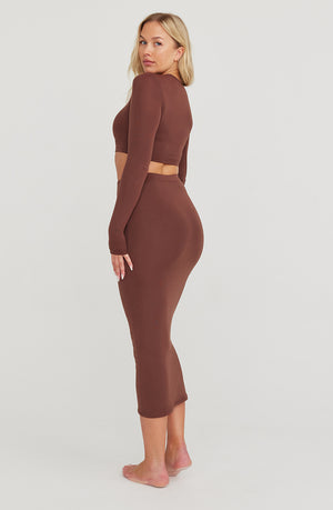 365 BODYCON MIDI SKIRT - CHOCOLATE