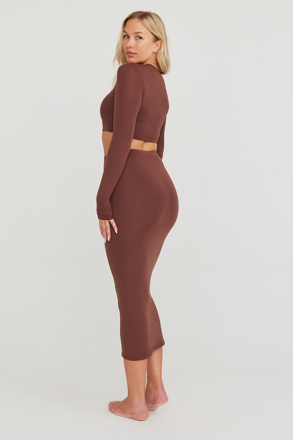 365 BODYCON MIDI SKIRT - CHOCOLATE