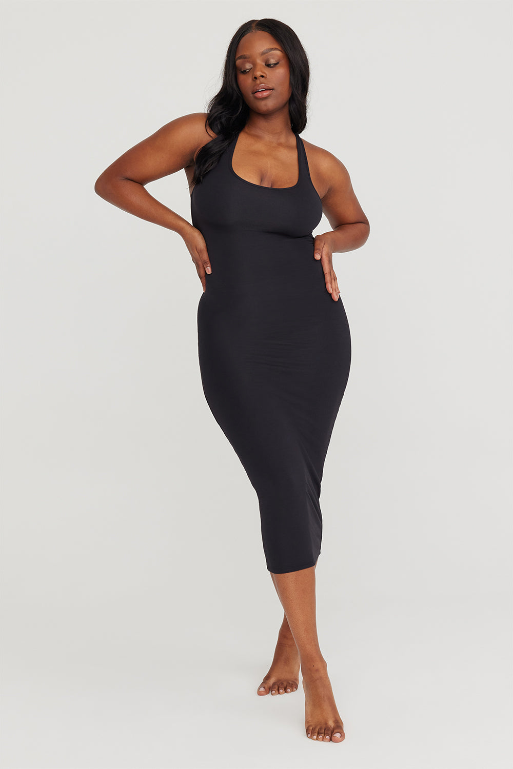 365 RACERBACK BODYCON MIDI DRESS - SHADOW BLACK