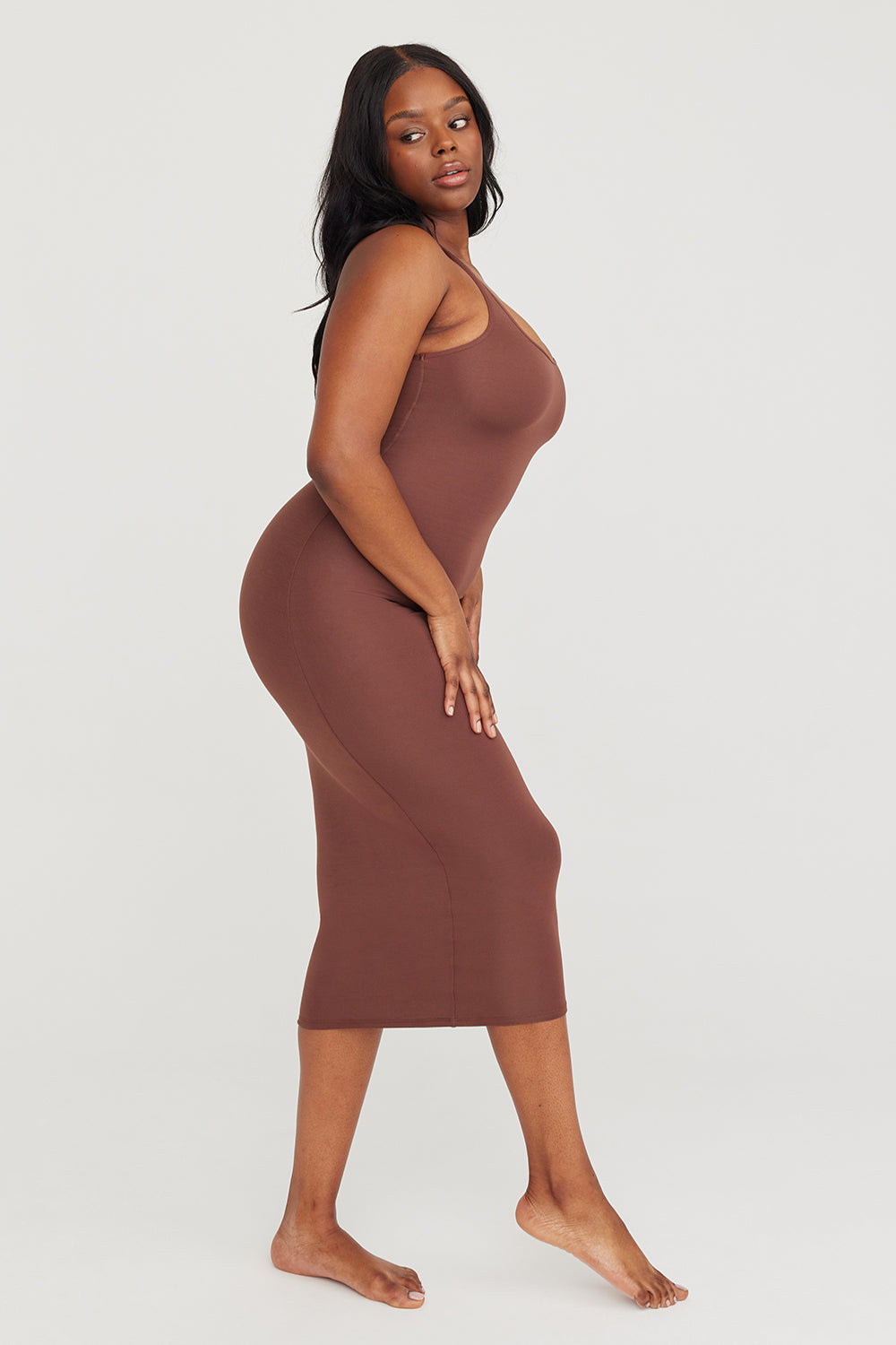 365 RACERBACK BODYCON MIDI DRESS - CHOCOLATE