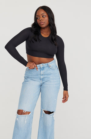 365 LONG SLEEVE CROP TOP - SHADOW BLACK