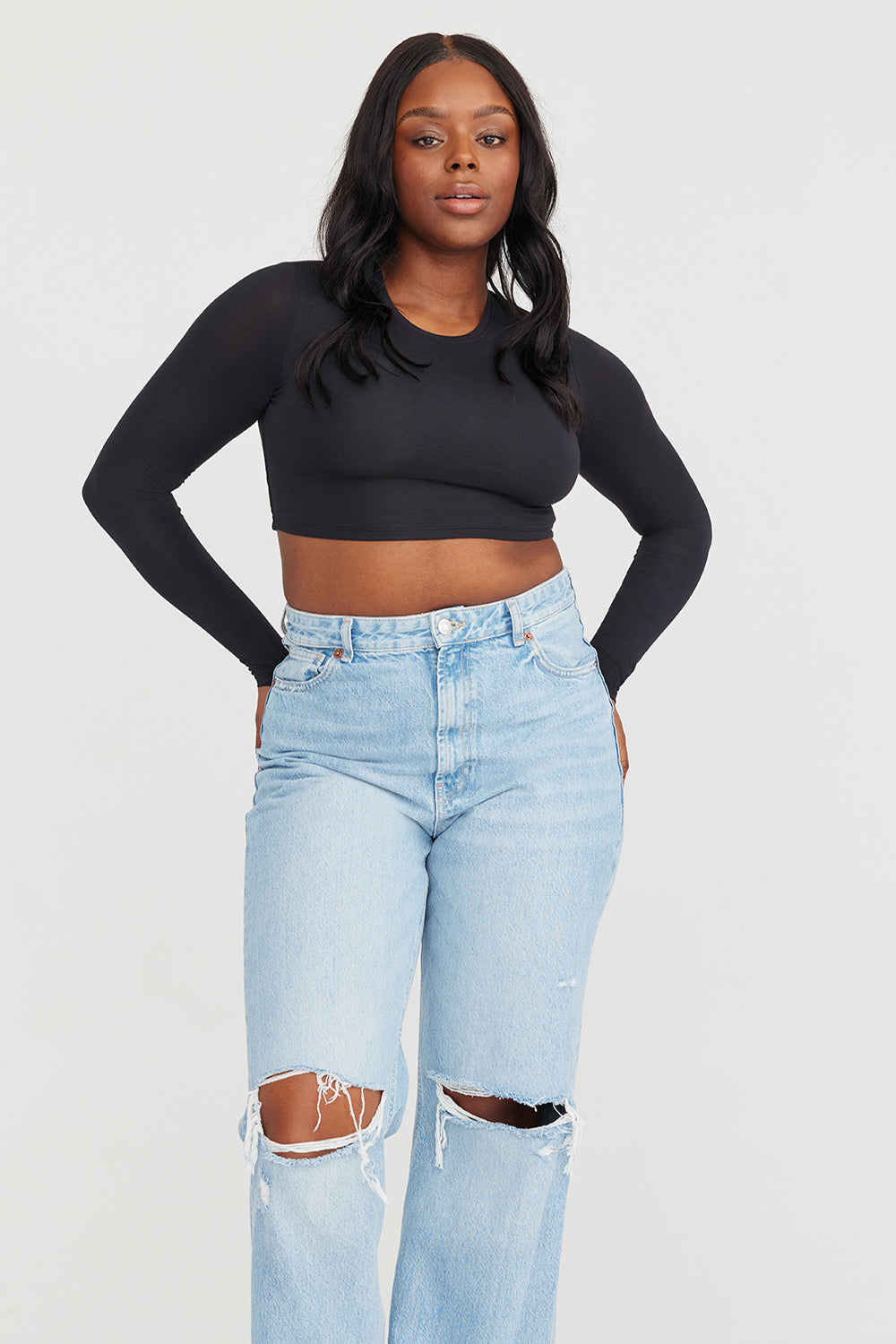 365 LONG SLEEVE CROP TOP - SHADOW BLACK