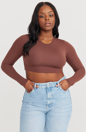 365 LONG SLEEVE CROP TOP - CHOCOLATE