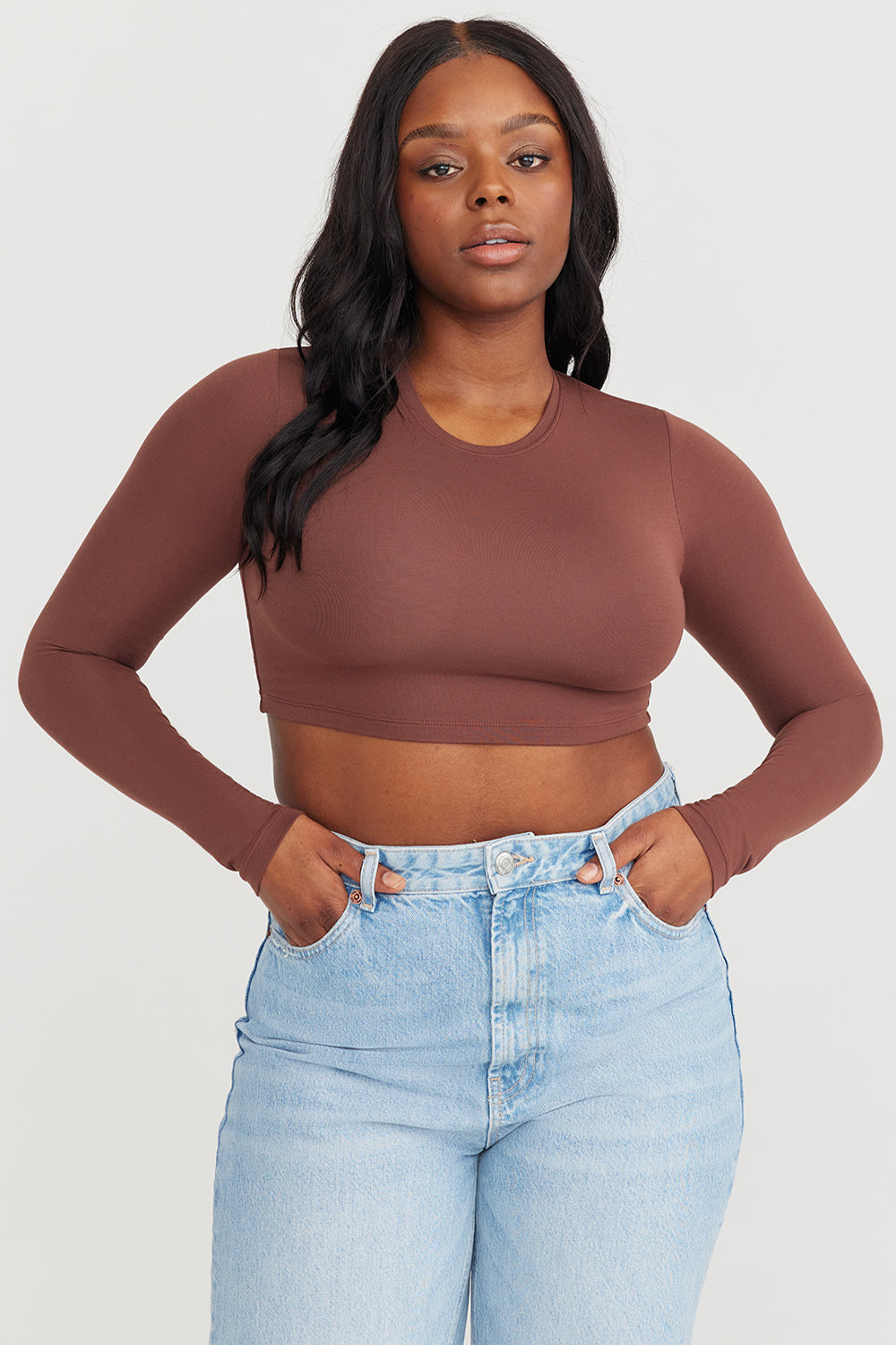 365 LONG SLEEVE CROP TOP - CHOCOLATE