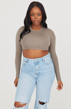 365 LONG SLEEVE CROP TOP - VINTAGE KHAKI