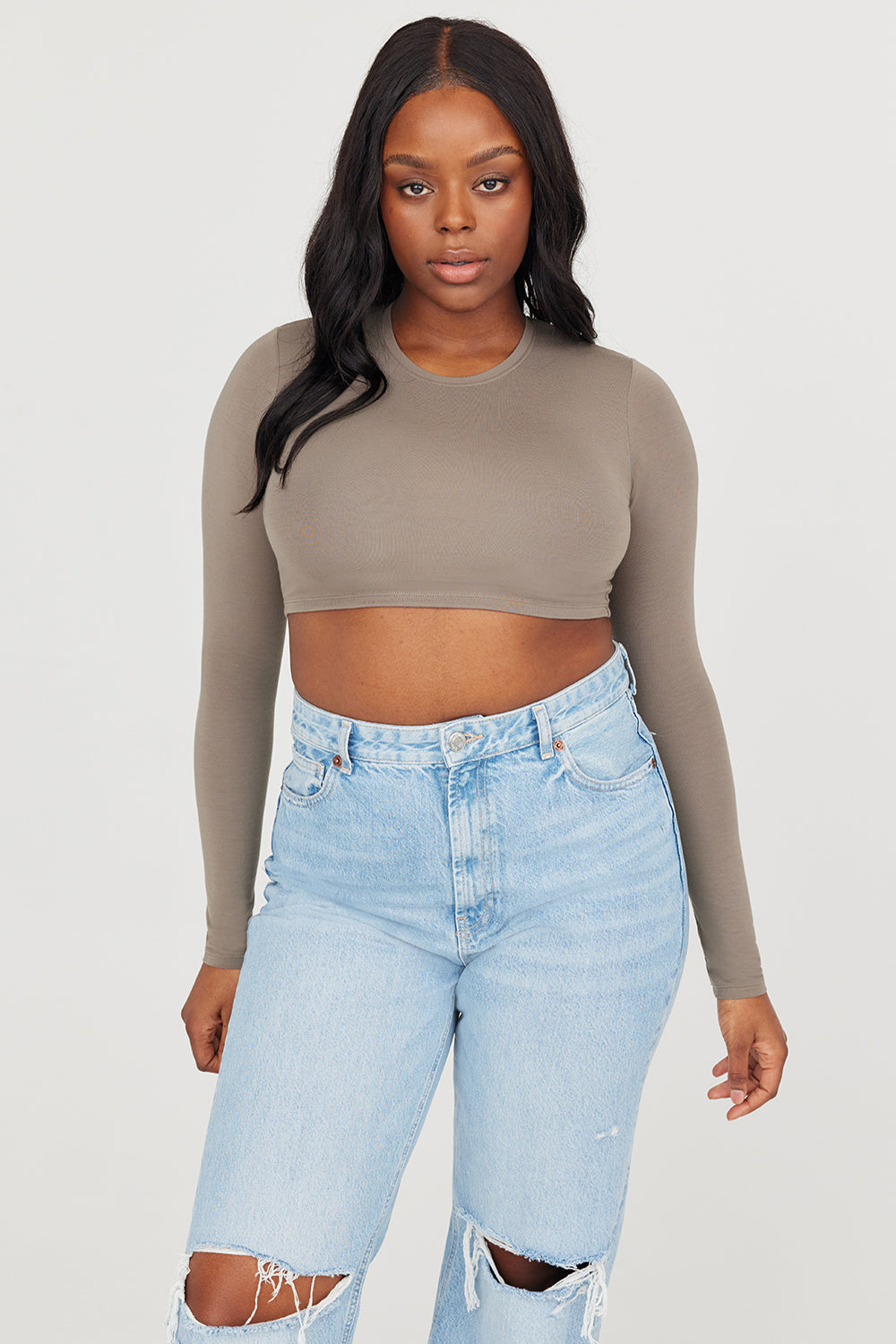 365 LONG SLEEVE CROP TOP - VINTAGE KHAKI