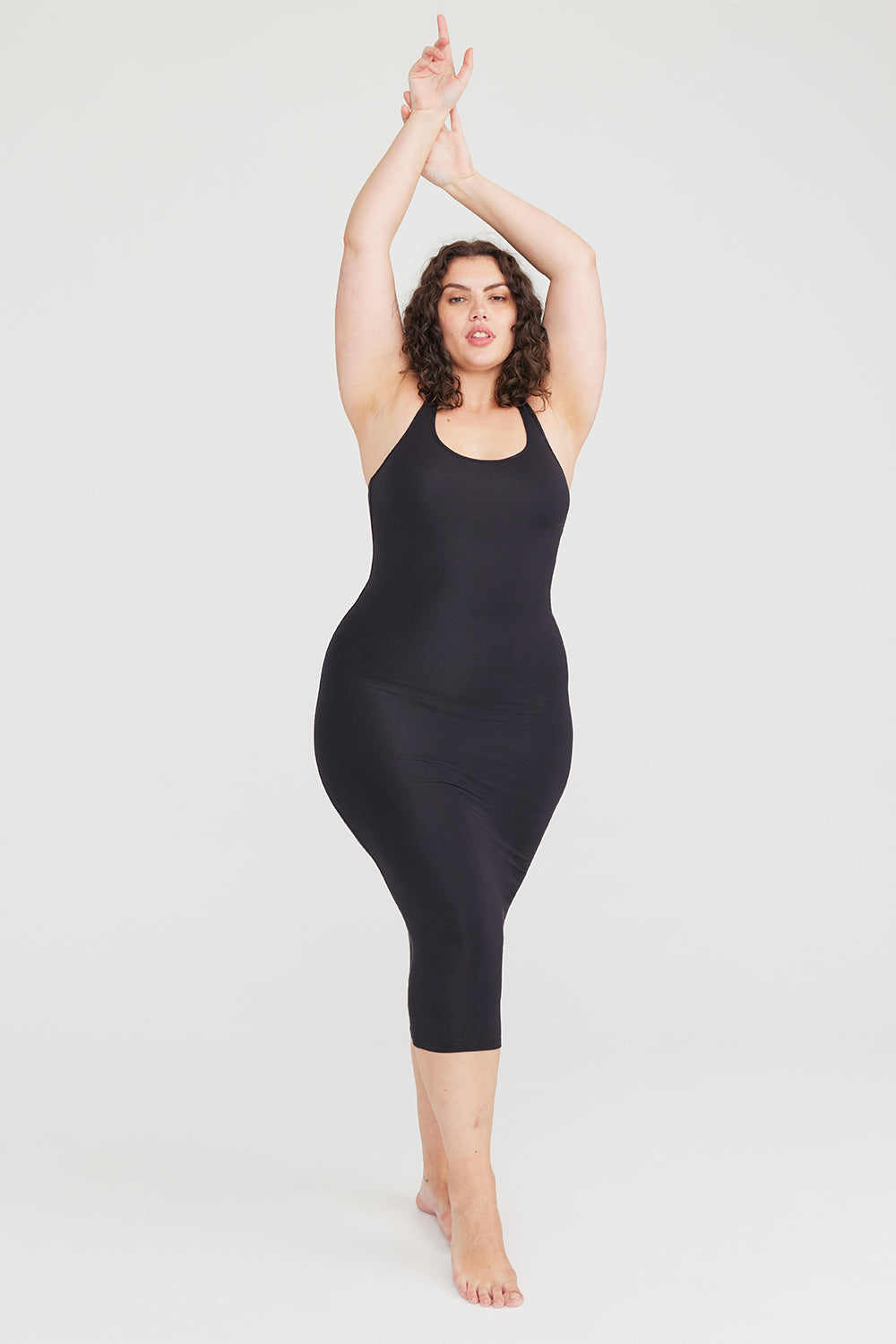 365 RACERBACK BODYCON MIDI DRESS - SHADOW BLACK