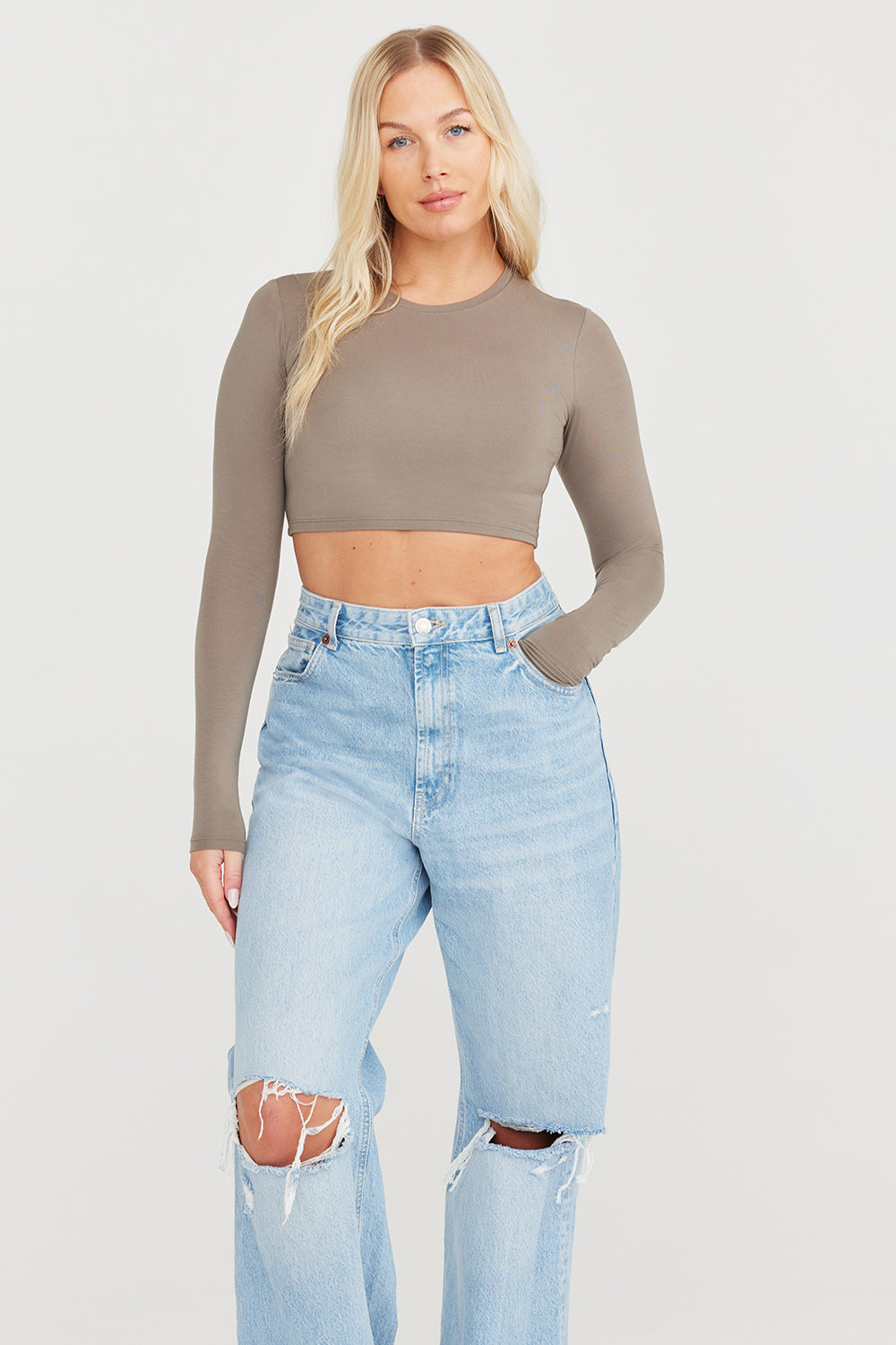 365 LONG SLEEVE CROP TOP - VINTAGE KHAKI