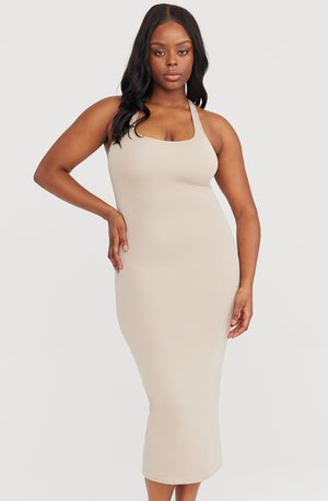 365 RACERBACK BODYCON MIDI DRESS - SAND