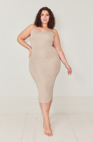 365 RACERBACK BODYCON MIDI DRESS - SAND