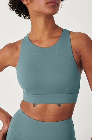 SKINLUXE OPEN BACK SPORTS BRA - LEAF GREEN