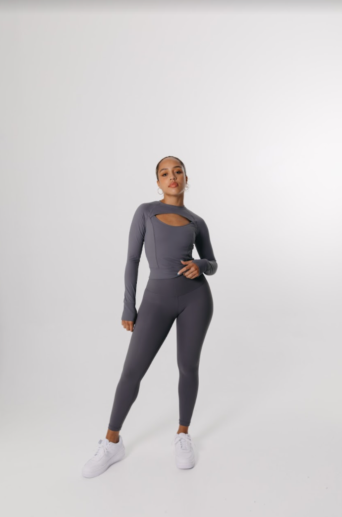 SKINLUXE CUT OUT LONG SLEEVE TOP - TORNADA GREY