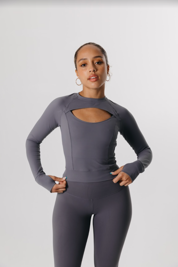 SKINLUXE CUT OUT LONG SLEEVE TOP - TORNADA GREY