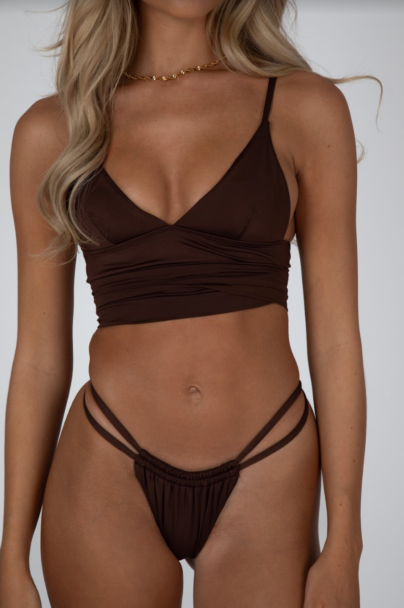 SANTORINI TRIANGLE BIKINI TOP - COCOA BROWN