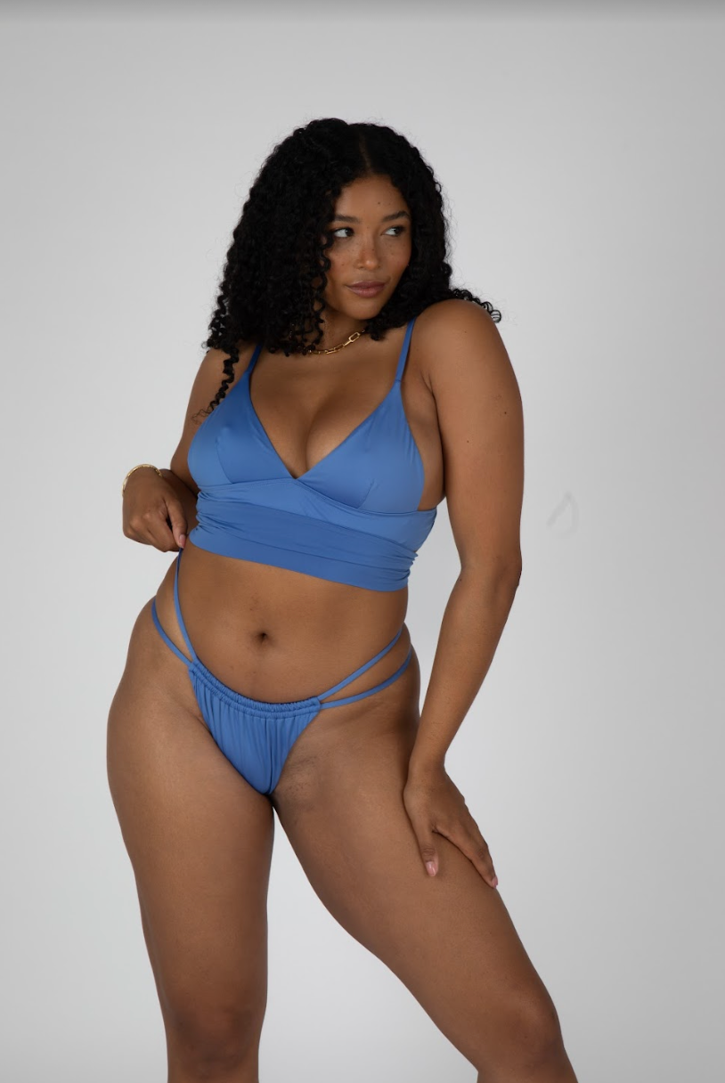 SIENNA HIGH LEG RUCHED BIKINI BOTTOM - AZURE BLUE