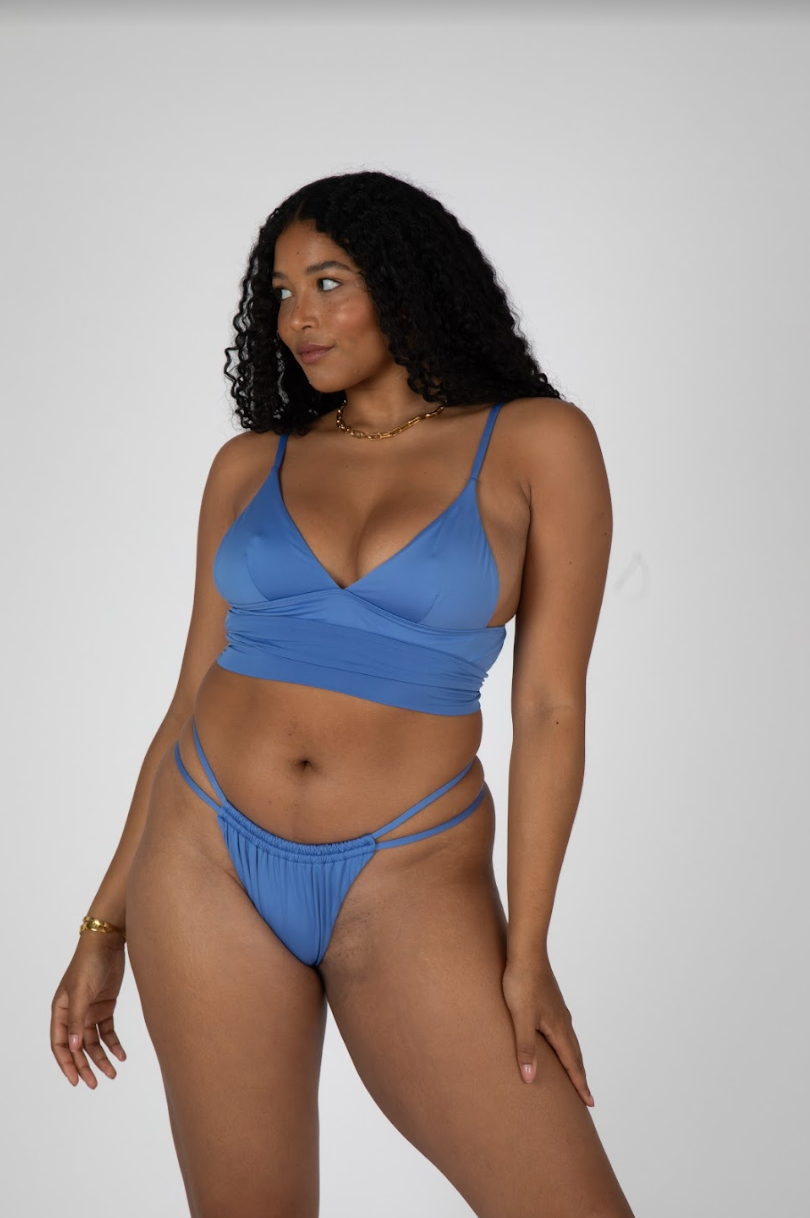 SIENNA HIGH LEG RUCHED BIKINI BOTTOM - AZURE BLUE