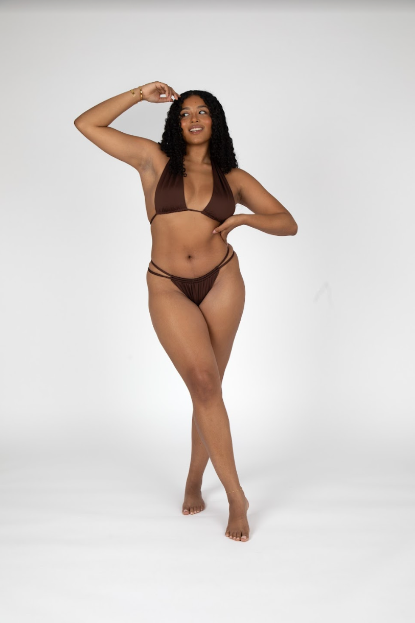 SIENNA HIGH LEG RUCHED BIKINI BOTTOM - COCOA BROWN