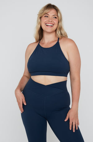 DAYFLEX HIGH NECK KEYHOLE SPORTS BRA - SEA BLUE