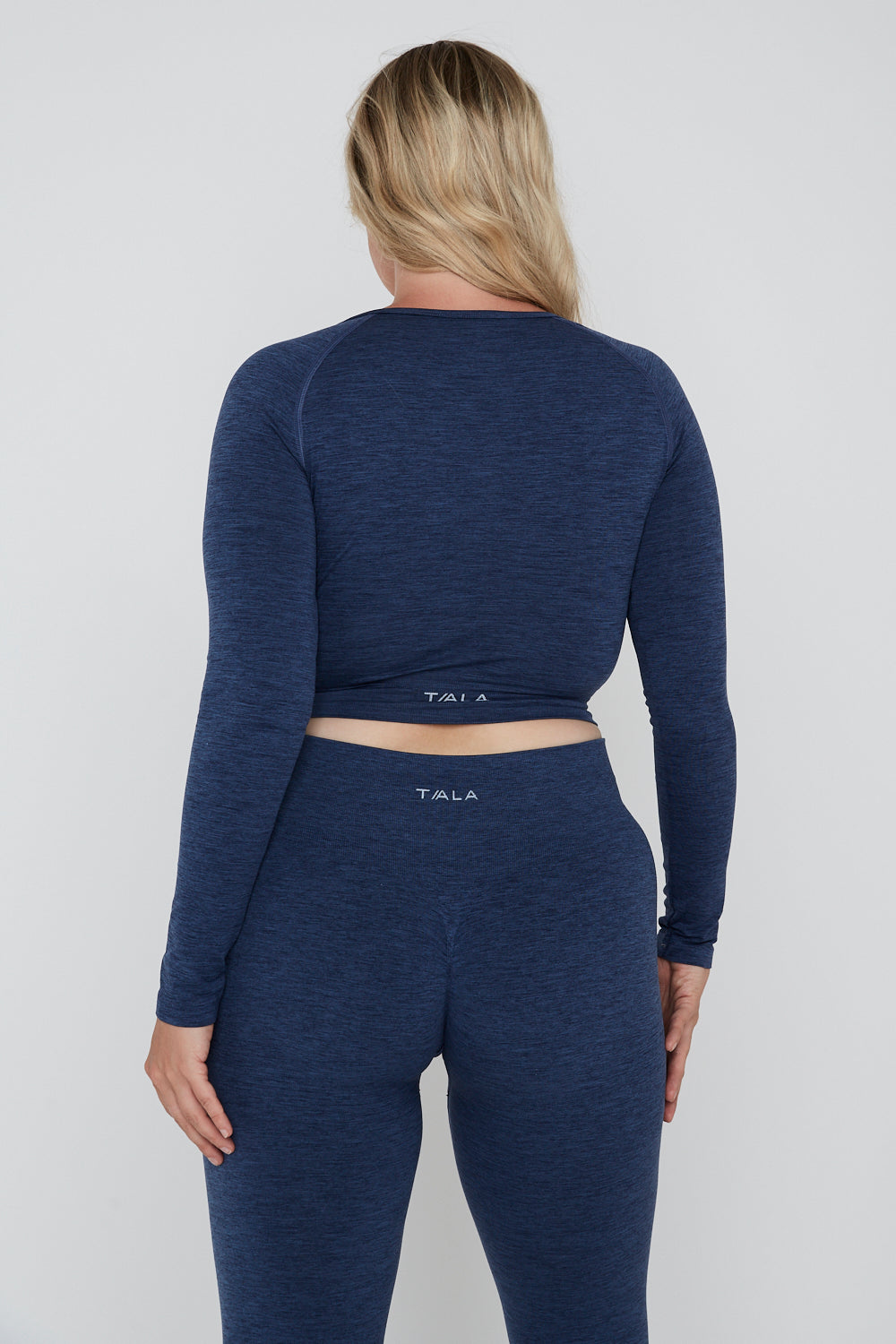 SCULPT SEAMLESS WRAP LONG SLEEVE CROP TOP - FRENCH NAVY MARL