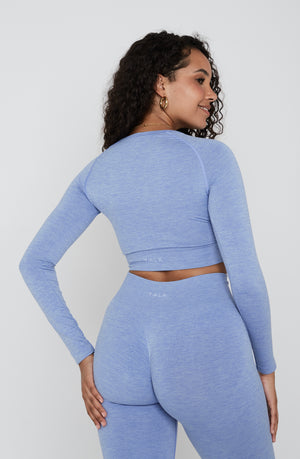 SCULPT SEAMLESS WRAP LONG SLEEVE CROP TOP - VIOLET MARL