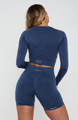 SCULPT SEAMLESS WRAP LONG SLEEVE CROP TOP - FRENCH NAVY MARL