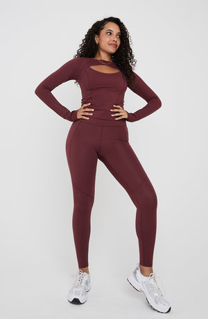 SKINLUXE CUT OUT LONG SLEEVE TOP - DARK CHERRY