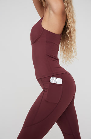 SKINLUXE HIGH WAISTED SIDE POCKET LEGGING - DARK CHERRY