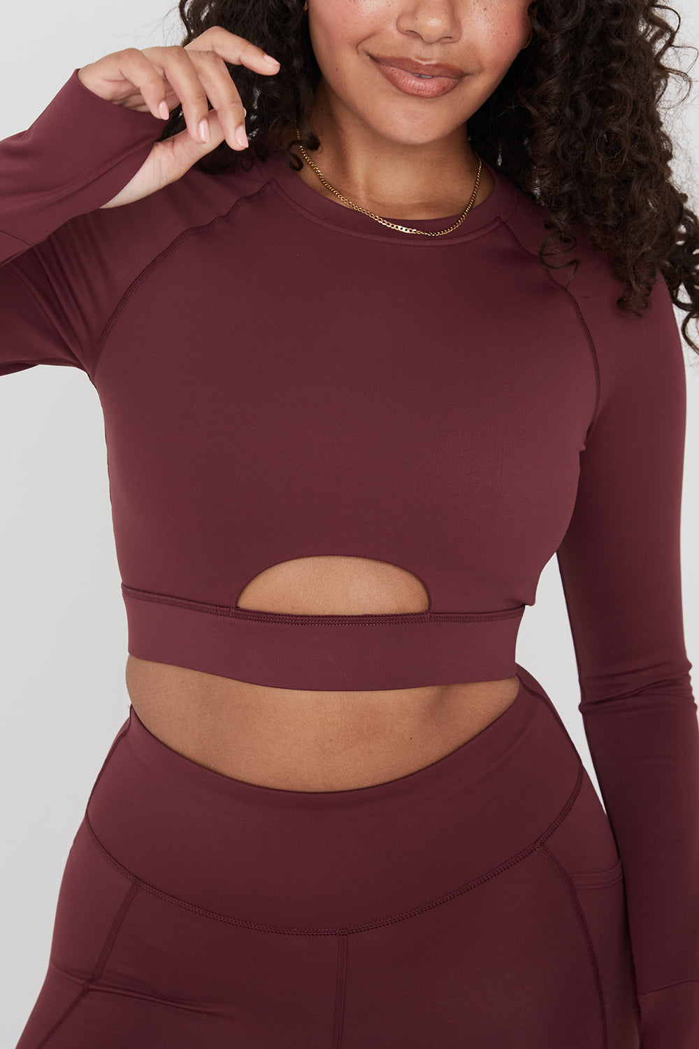 SKINLUXE LONG SLEEVE CROP KEYHOLE TOP - DARK CHERRY