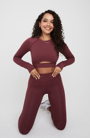 SKINLUXE LONG SLEEVE CROP KEYHOLE TOP - DARK CHERRY