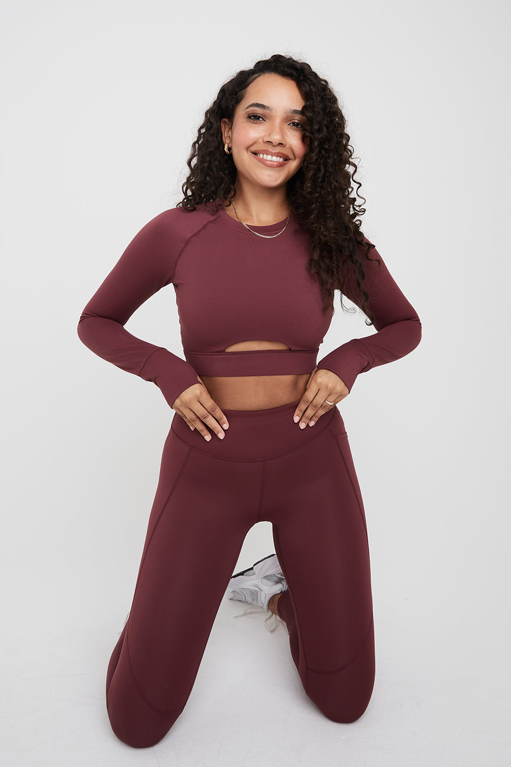 SKINLUXE LONG SLEEVE CROP KEYHOLE TOP - DARK CHERRY