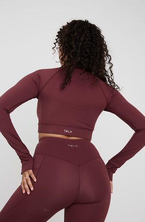 SKINLUXE LONG SLEEVE CROP KEYHOLE TOP - DARK CHERRY