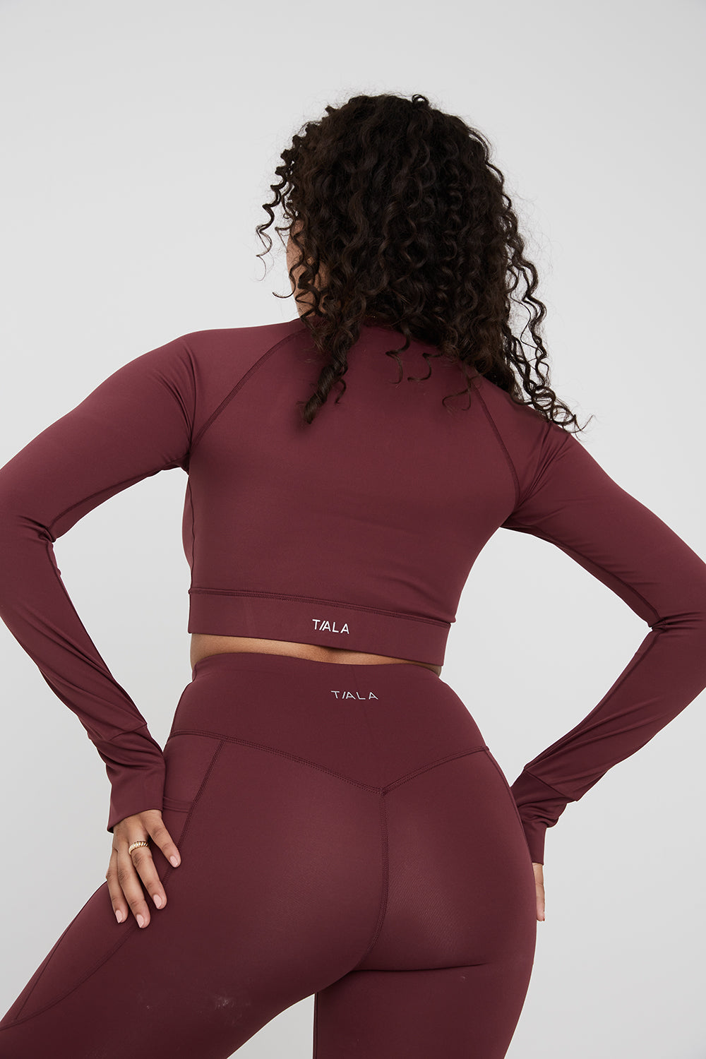 SKINLUXE LONG SLEEVE CROP KEYHOLE TOP - DARK CHERRY