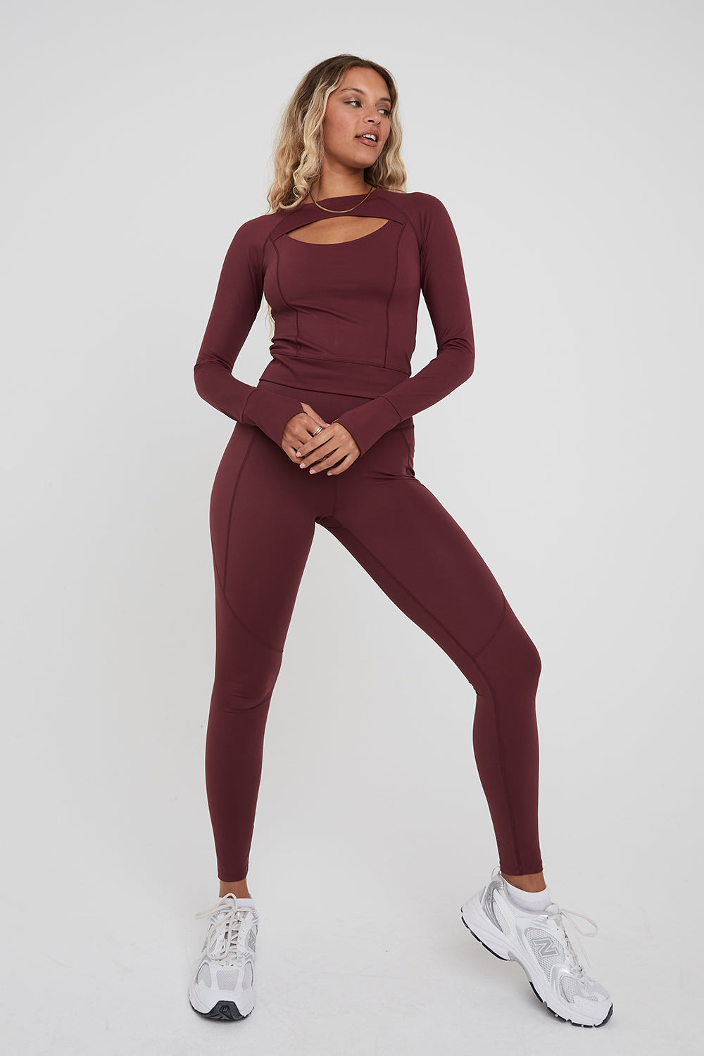 SKINLUXE CUT OUT LONG SLEEVE TOP - DARK CHERRY