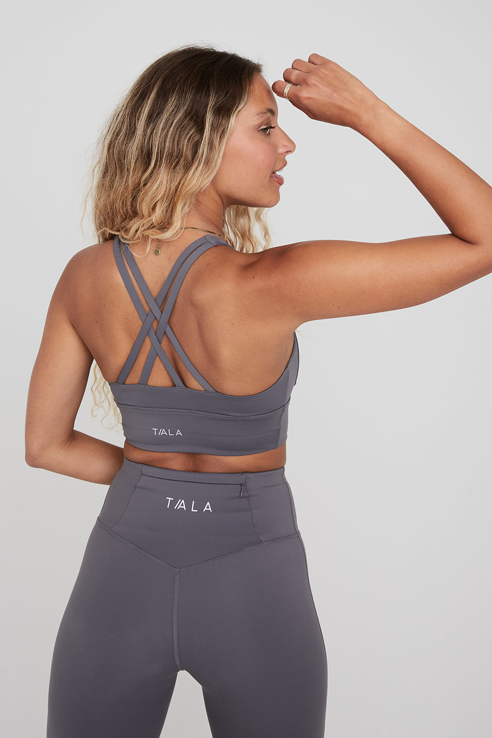 TALA Skinluxe light support sports bra in sage green exclusive to ASOS with  matc