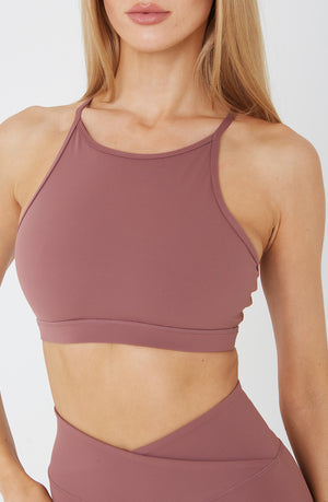 DAYFLEX HIGH NECK KEYHOLE SPORTS BRA - DESERT ROSE