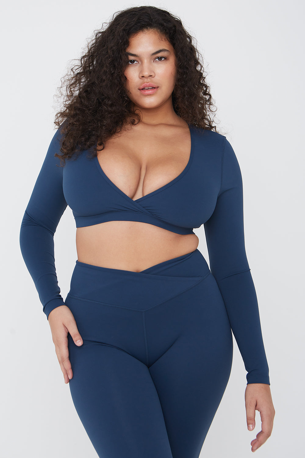 DAYFLEX WRAP LONG SLEEVE CROP TOP - SEA BLUE