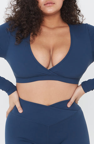 DAYFLEX WRAP LONG SLEEVE CROP TOP - SEA BLUE