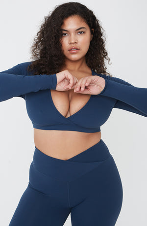 DAYFLEX WRAP LONG SLEEVE CROP TOP - SEA BLUE