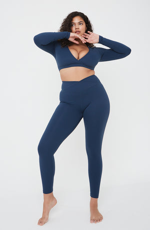 DAYFLEX WRAP LONG SLEEVE CROP TOP - SEA BLUE