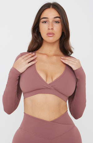 DAYFLEX WRAP LONG SLEEVE CROP TOP - DESERT ROSE