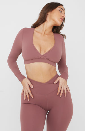 DAYFLEX WRAP LONG SLEEVE CROP TOP - DESERT ROSE