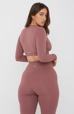 DAYFLEX WRAP LONG SLEEVE CROP TOP - DESERT ROSE