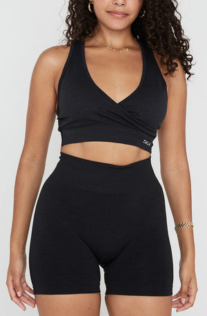 SCULPT SEAMLESS WRAP SPORTS BRA - BLACK MARL