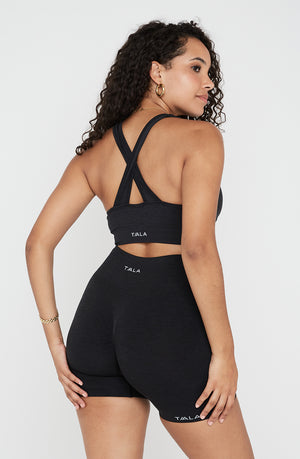 SCULPT SEAMLESS WRAP SPORTS BRA - BLACK MARL