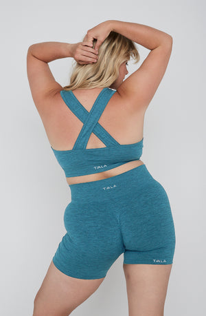 SCULPT SEAMLESS WRAP SPORTS BRA - TEAL GREEN MARL